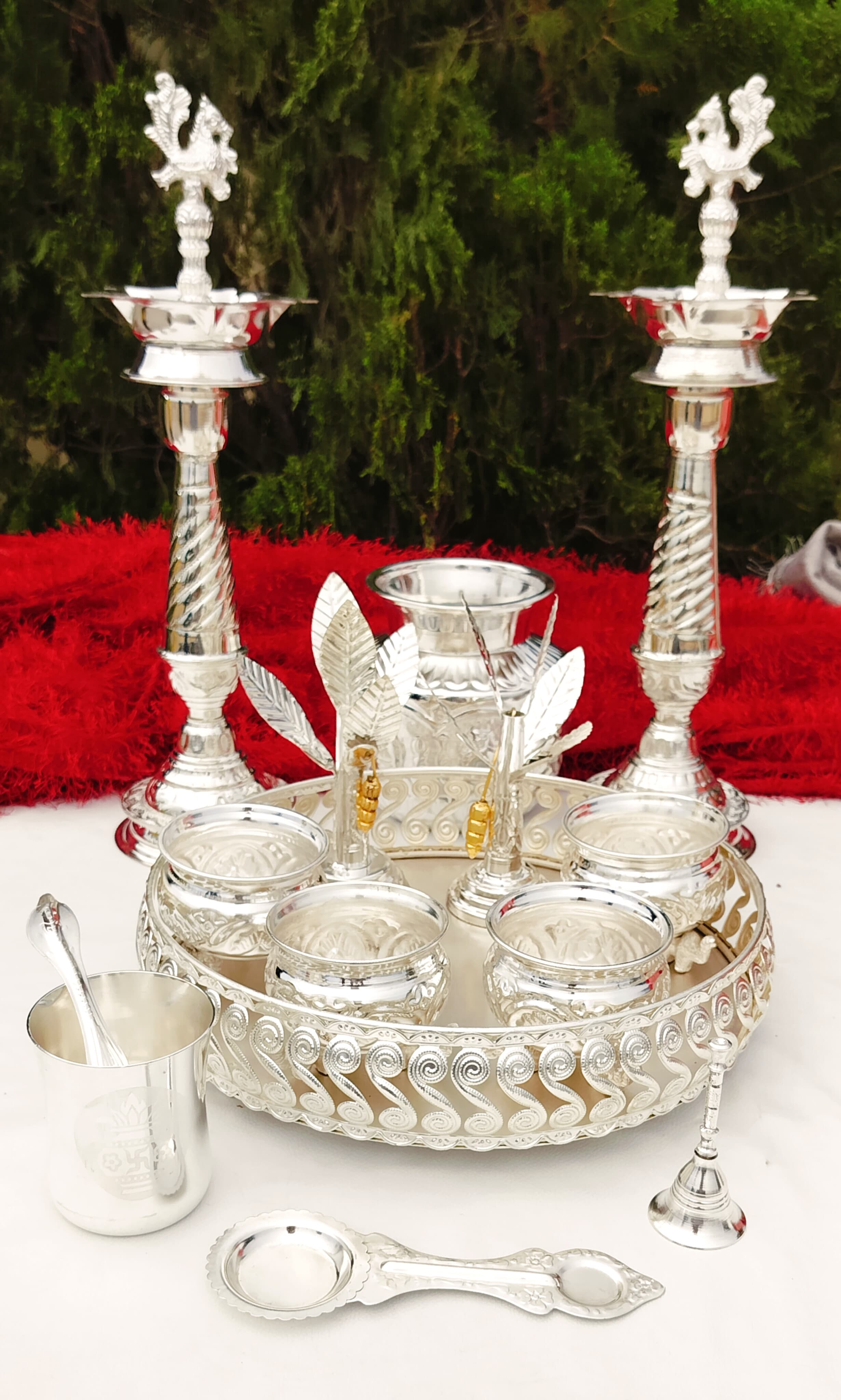 German silver Vara maha laxmi Pooja set/ housewarming/diwali set of 13 pieces